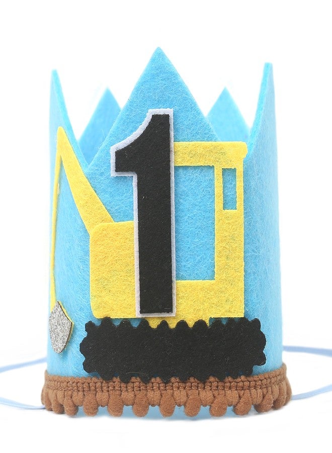 HGFC 1st Birthday Crown For Boys - Excavator Birthday Party Supplies，1st Birthday Photo Shoot Props，Babys' Party Headwear For 1st Birthday，First Birthday Cake Smash Decor - Image 1